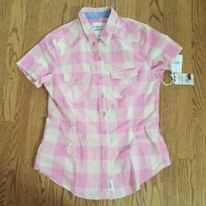 Women's large rugged pink plaid short-sleeve new